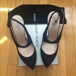 Giorgio Armani Blue Cutout Suede Slingback Pumps 9